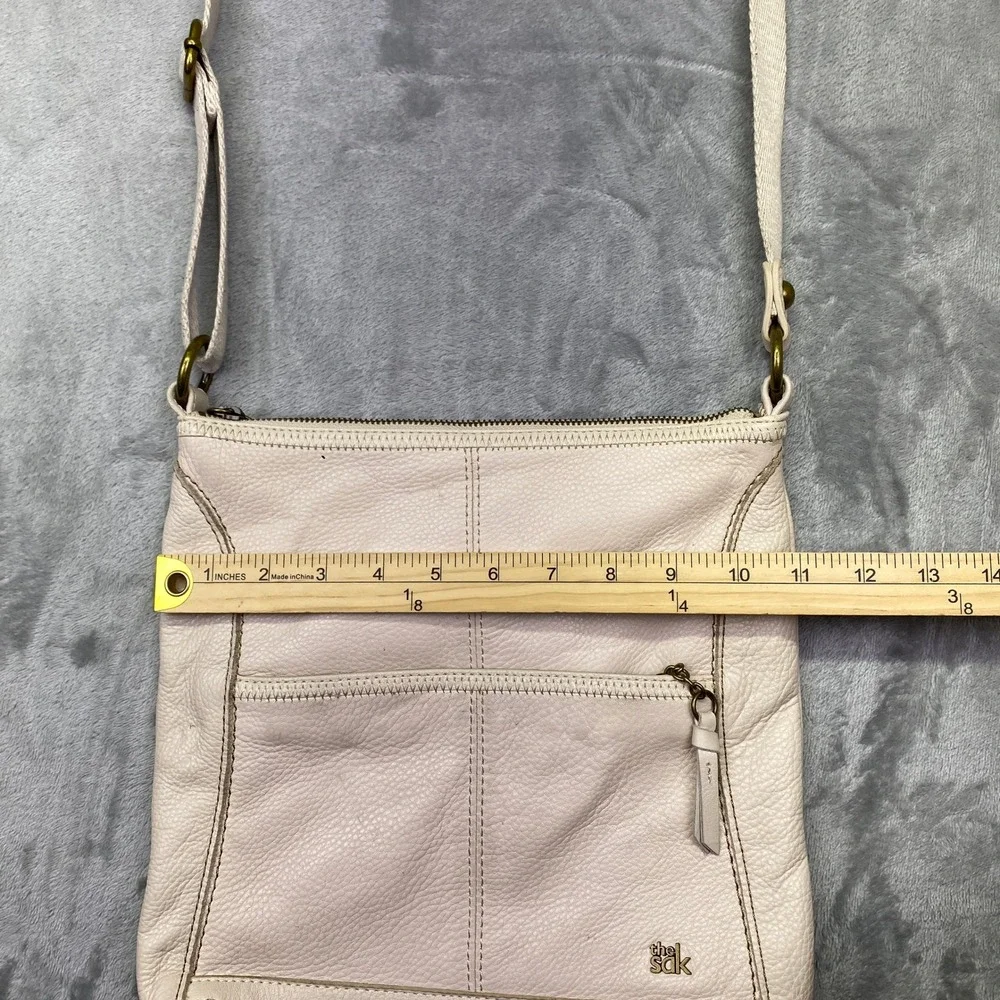 The Sak Pale Pink Leather Crossbody Bag Flap Zip Pockets Adjustable Strap‎